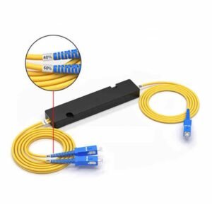 1x2 fiber coupling optics, 40/60 sc/upc connectors, blue, 657a1 fiber, 1310nm single window unbalanced splitter