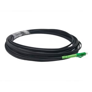 flat patch cord ftth pre connector lc apc, self supporting cable 2*5mm g657a2 with 1.2mm messenger wire steel / frp or stranded wire, lszh low friction, black